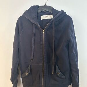 J. Crew Dark Blue Sherpa Fleece Hoodie size large with hood and pockets